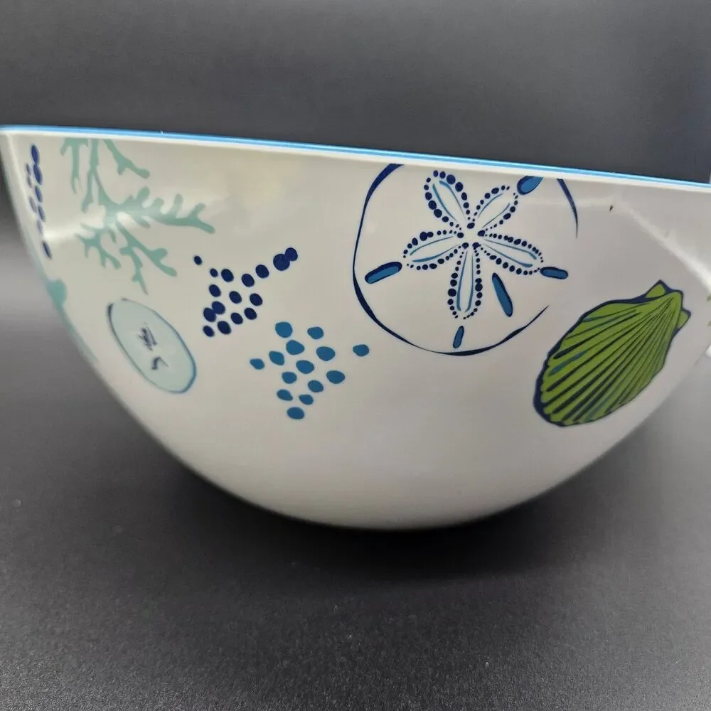 Coastal Melamine Serving Salad Bowl Outdoor Summer Picnic Beach Party Seashells